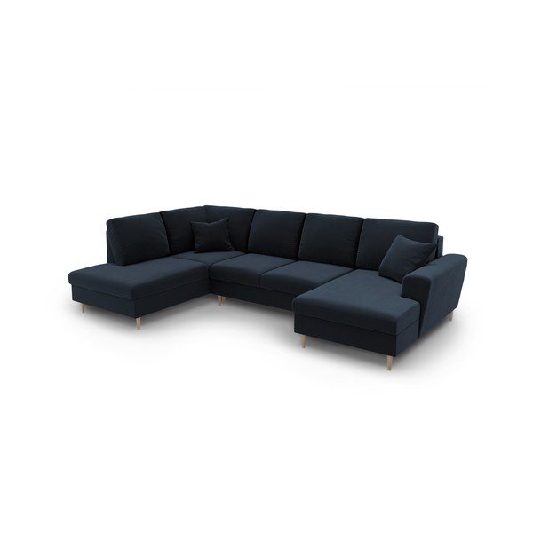 Divano angolare blu scuro allungabile e con contenitore (con penisola a sinistra/a U) con rivestimento in velluto Kyoto – Cosmopolitan Design-image-1