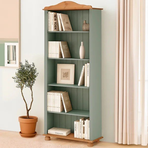 Libreria verde/colore naturale chiaro in pino massiccio 77x181x31 cm Mette – Støraa-image-3