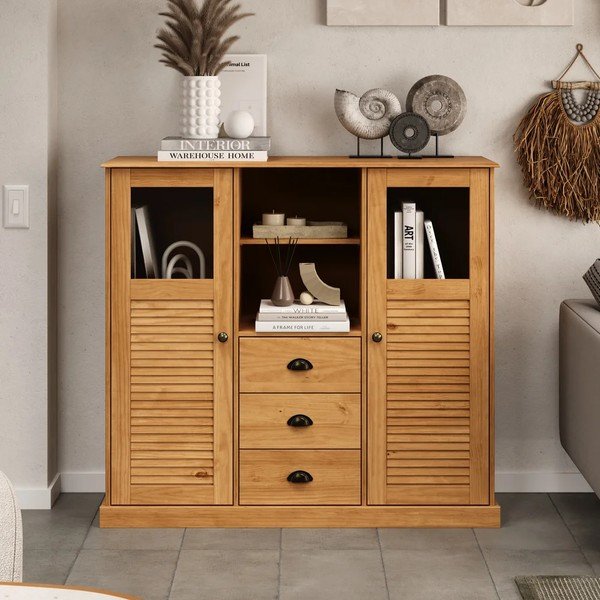 Armadietto colore naturale chiaro in pino massiccio 127x116x38 cm Edith – Støraa-image-3