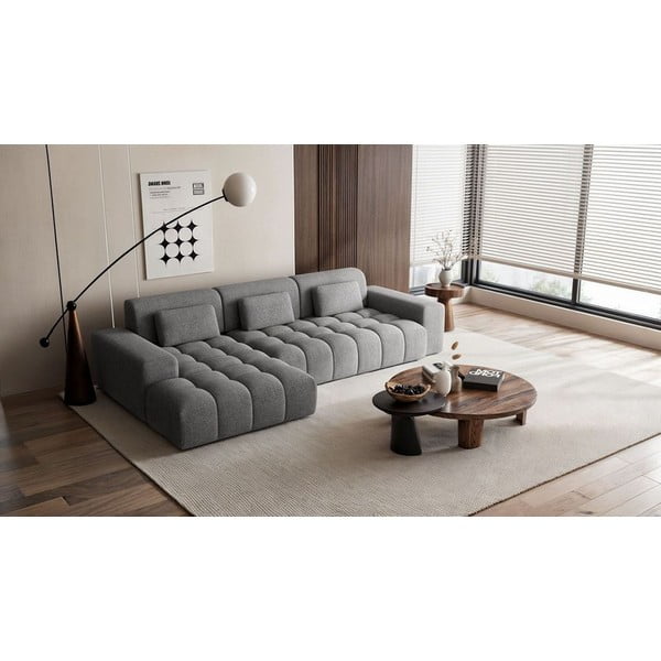 Divano angolare grigio (con penisola a sinistra/con chaise lounge) con rivestimento in ciniglia Chevi – Ghado-image-1