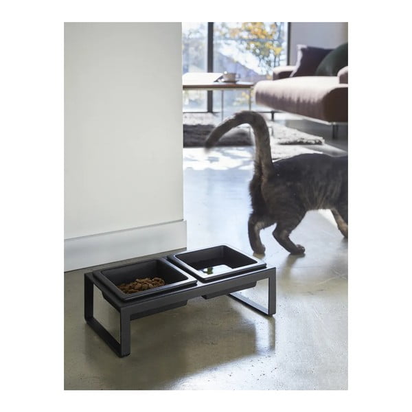 Set di ciotole e contenitore per cibo per animali domestici nero Tower - YAMAZAKI-image-2