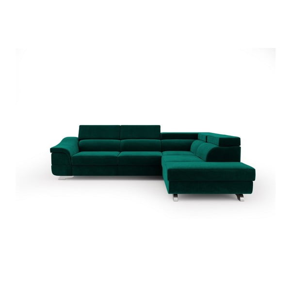 Divano letto angolare verde bottiglia con rivestimento in velluto Apollon, angolo destro - Windsor & Co Sofas