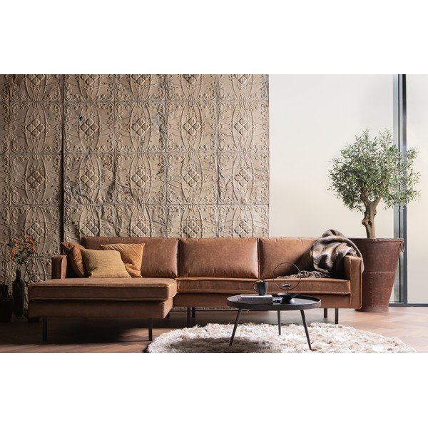 Divano angolare marrone (con penisola a sinistra/con chaise lounge) con rivestimento in finta pelle Rodeo – WOOOD-image-1