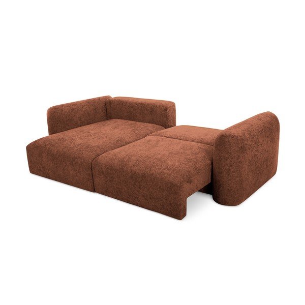Divano angolare color terracotta allungabile/con contenitore (con penisola a sinistra/con chaise lounge) con rivestimento in ciniglia Mele – Makamii-image-3