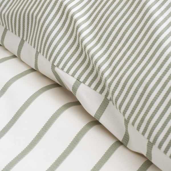 Set copripiumino e federa verde e color crema in cotone per letto singolo 135x200 cm Hampton Stripe – Bianca-image-4