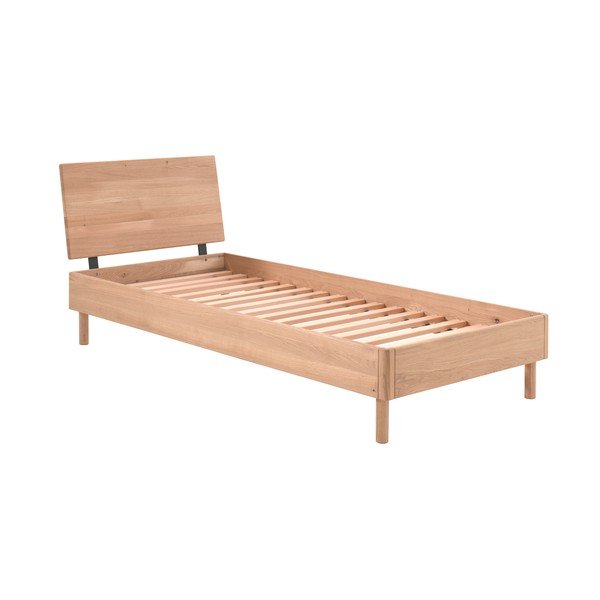 Letto singolo di colore naturale in rovere massiccio con rete inclusa 90x200 cm Forrest – Vipack