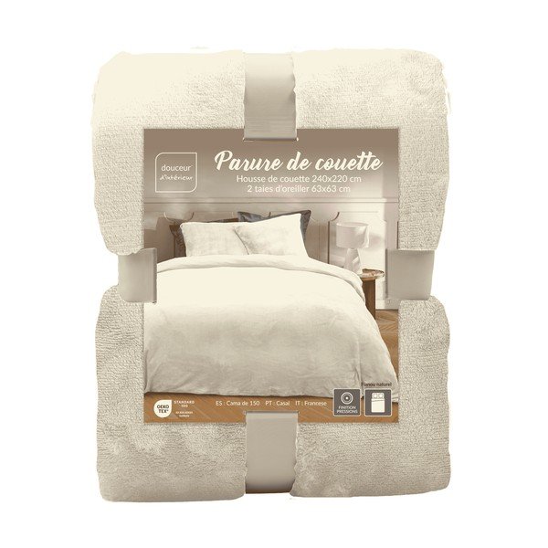 Set copripiumino e federa color crema in microflanella per letto matrimoniale/per letto esteso 3 pezzi 240x220 cm Flanou – douceur d'intérieur-image-3