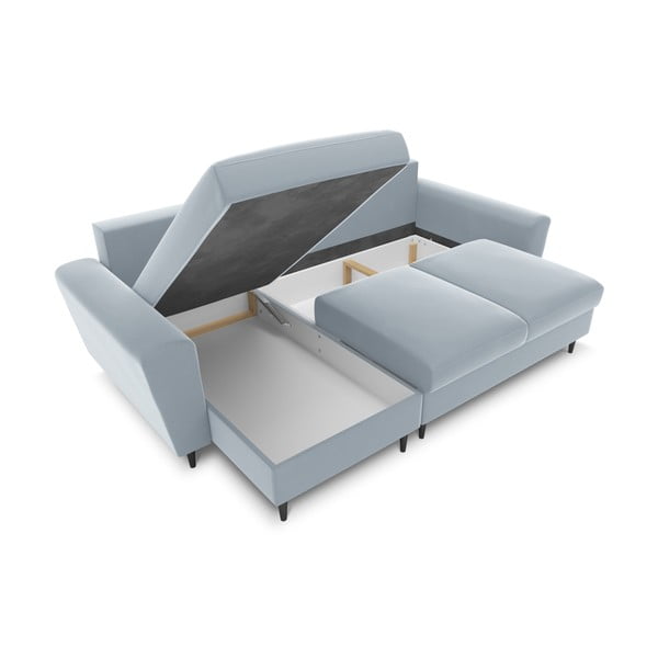 Divano angolare azzurro allungabile e con contenitore con rivestimento in velluto Kyoto – Cosmopolitan Design-image-2
