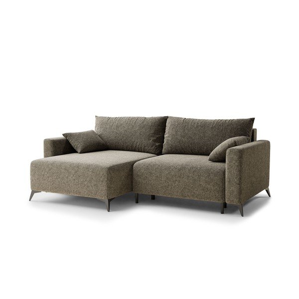 Divano angolare marrone allungabile/con contenitore (con penisola a sinistra/con chaise lounge) con rivestimento in ciniglia Leon – Maison de Rêve