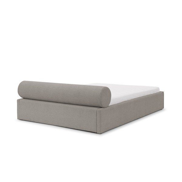 Letto matrimoniale imbottito grigio chiaro con contenitore con rete inclusa 160x200 cm Cille – Ropez-image-3