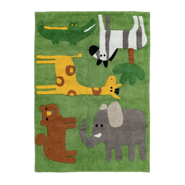 Tappeto per bambini in cotone lavabile verde 100x135 cm Animals - Ixia