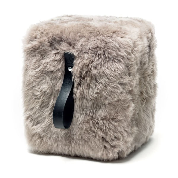 Pouf in pelle di pecora grigio chiaro con passante nero , 45 x 45 cm - Royal Dream