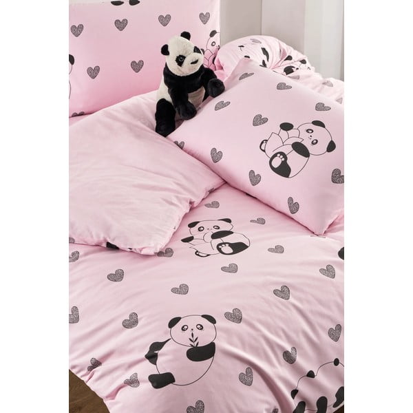 Set copripiumino e federa rosa per letto singolo o esteso con lenzuolo incluso/3 pezzi 160x220 cm Panda – Mila Home-image-2