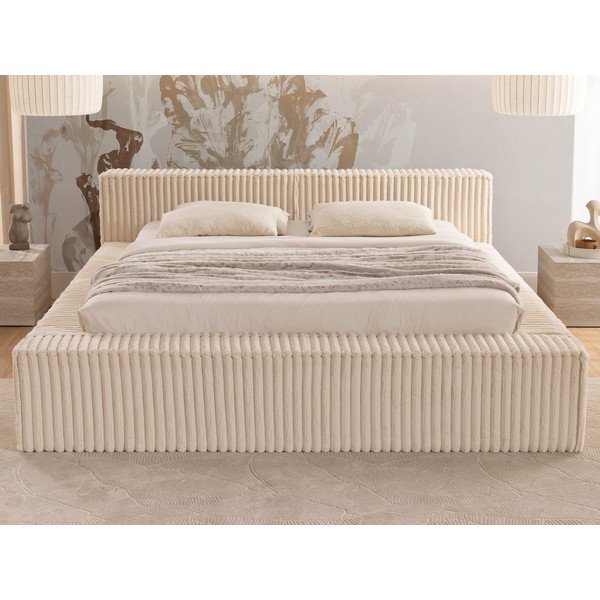 Letto matrimoniale imbottito beige con contenitore e rete inclusi 140x200 cm Cloe – Ropez-image-4