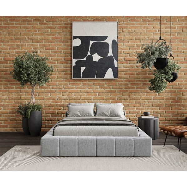 Letto matrimoniale imbottito grigio chiaro con spazio contenitivo e rete 160x200 cm Aruba L - Maison de Rêve-image-1