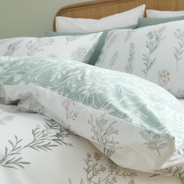 Set copripiumino e federa bianco/verde in percalle di cotone per letto matrimoniale/per letto esteso 3 pezzi 230x220 cm Wild Flowers – Bianca-image-4