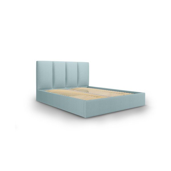 Letto matrimoniale imbottito blu chiaro con contenitore con griglia 160x200 cm Juniper - Mazzini Beds