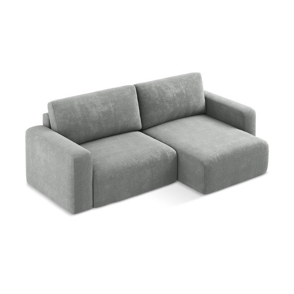 Divano angolare grigio allungabile/con contenitore (con penisola a destra/con chaise lounge) con rivestimento in ciniglia Kona – Makamii-image-3