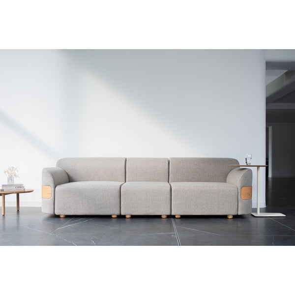 Modulo divano grigio chiaro (parte centrale) in misto lana e lino Hugg - Gazzda-image-1