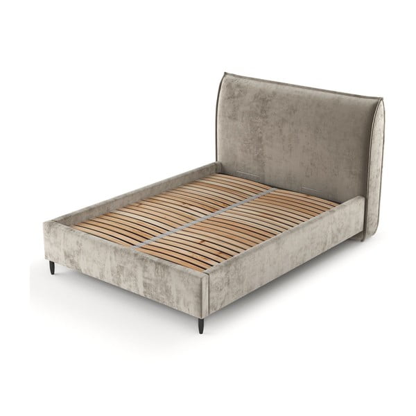 Letto matrimoniale imbottito beige con spazio contenitivo e rete 180x200 cm Shell - Maison de Rêve-image-3