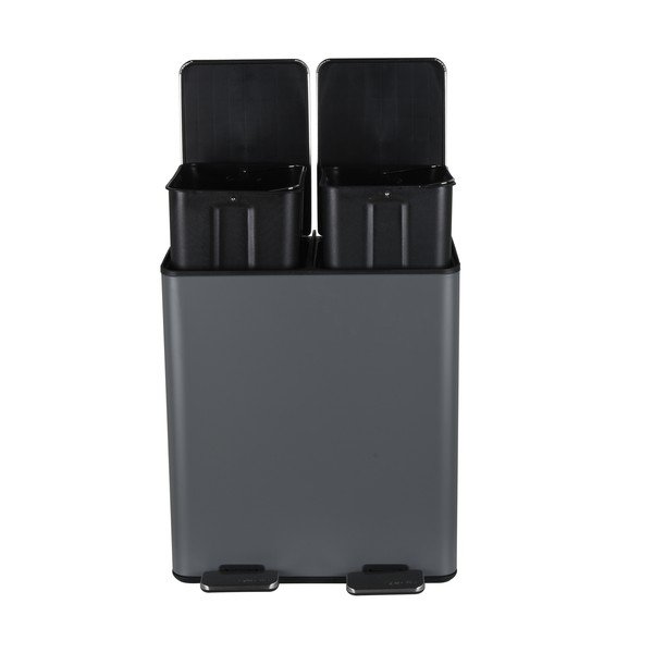 Cestino per la spazzatura grigio scuro in acciaio per raccolta differenziata/con pedale 2x20 l   Aliya – Spirella-image-1