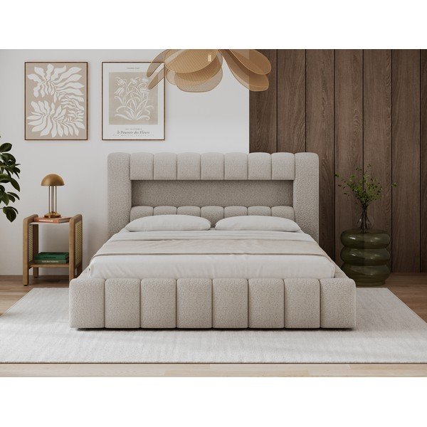 Letto matrimoniale imbottito beige con contenitore con rete inclusa 140x200 cm Lamica – ELTAP-image-3