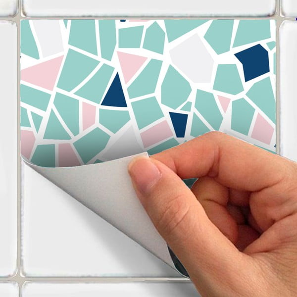 Set di 24 adesivi murali Piastrelle di cemento Terrazzo Aqua, 10 x 10 cm - Ambiance-image-1