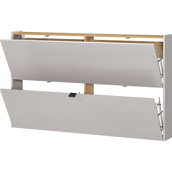 Scarpiera color crema con effetto rovere con ante ribaltabili/da parete 140x83x18 cm Ameca – Germania-image-3