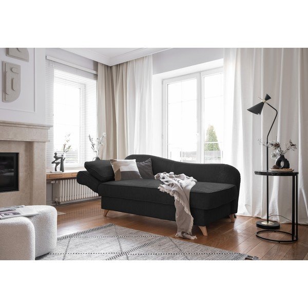 Chaise longue color antracite (con penisola a sinistra) con rivestimento in velluto a coste Chic Charlotte – Miuform-image-2