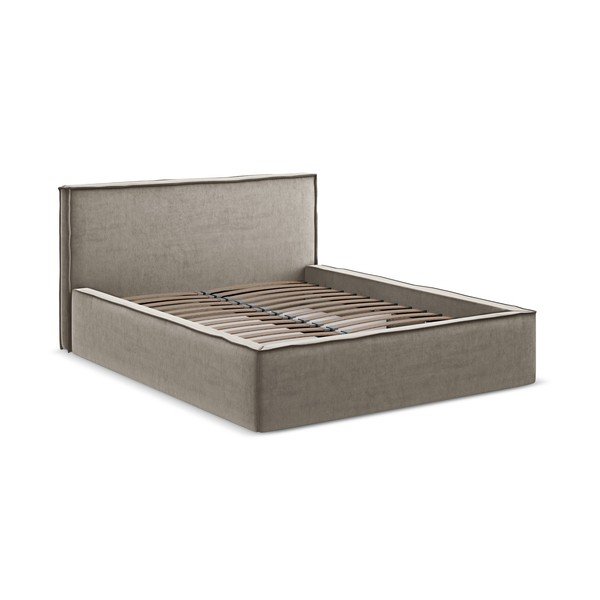 Letto matrimoniale imbottito tortora con contenitore con griglia 180x200 cm Anani - Makamii