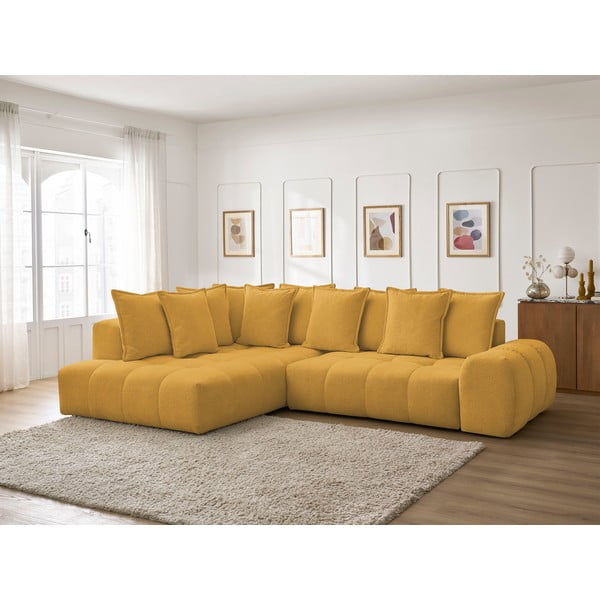 Divano angolare color senape allungabile e con contenitore (penisola a sinistra/a L) con rivestimento in ciniglia Everest – Bobochic Paris-image-1