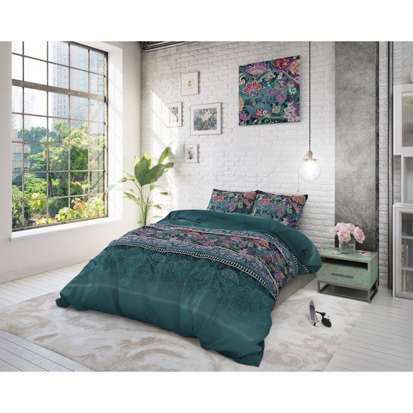 Biancheria da letto matrimoniale verde Paisley, 200 x 220 cm - Sleeptime-image-3