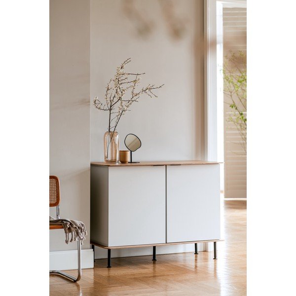 Credenza greige con effetto rovere con apertura per cavi 120x88x50 cm Suumo – noo.ma-image-1