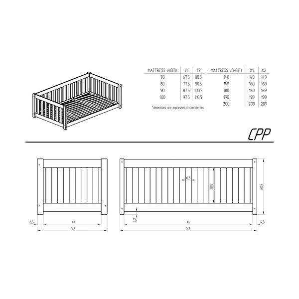 Letto da bambini estraibile di colore naturale con contenitore con rete inclusa 90x200 cm CPP – Adeko-image-2