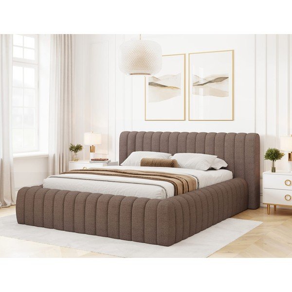 Letto matrimoniale imbottito marrone con contenitore e rete inclusi 180x200 cm Carilla – ELTAP-image-1