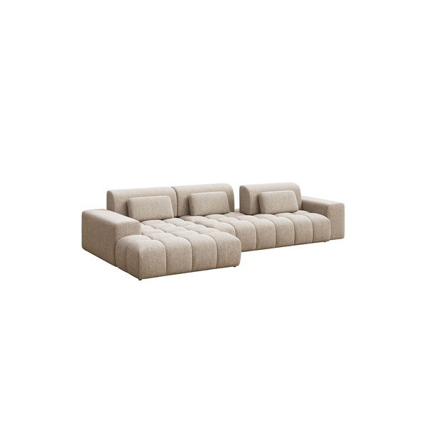 Divano angolare beige (con penisola a sinistra/con chaise lounge) con rivestimento in ciniglia Chevi – Ghado-image-3