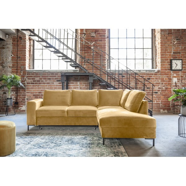 Divano letto angolare in velluto giallo (angolo destro) Lofty Lilly - Miuform-image-1