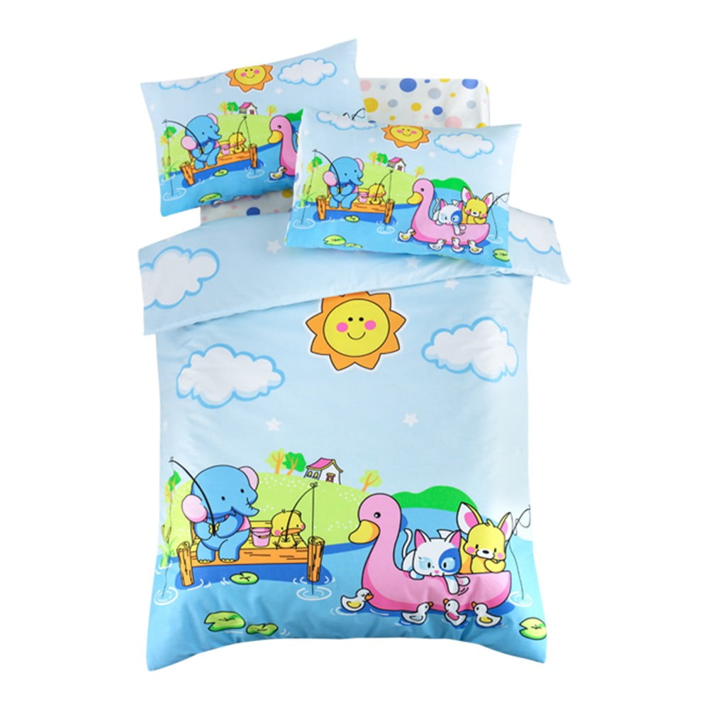 Set copripiumino e federa da bambini blu in cotone renforcé per culla con lenzuolo incluso/4 pezzi 100x150 cm – Mijolnir | Biancheria da letto per bambini