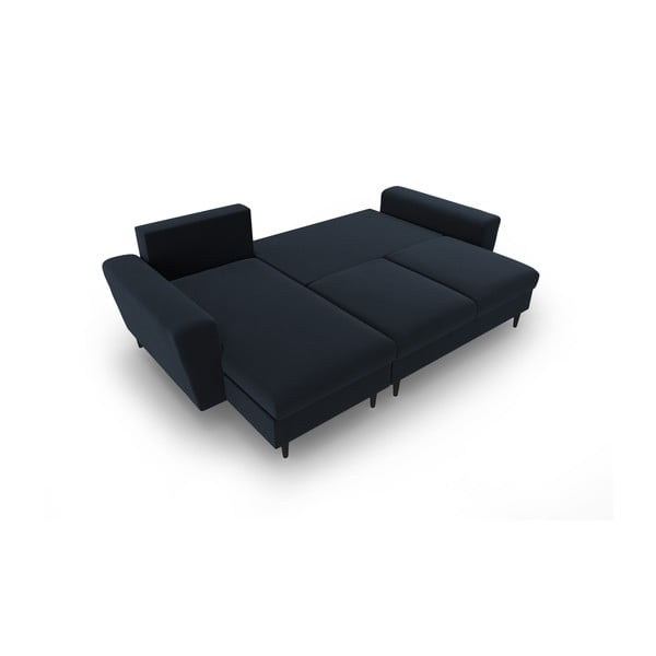 Divano angolare blu scuro allungabile e con contenitore con rivestimento in velluto Kyoto – Cosmopolitan Design-image-2