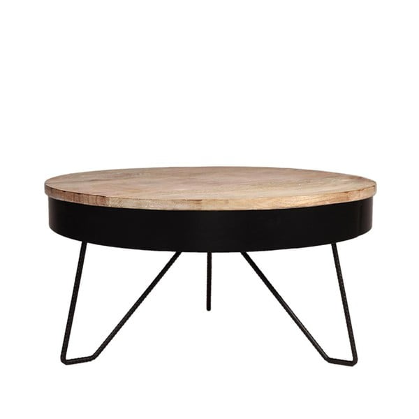 Tavolino nero con piano in legno di mango , ⌀ 80 cm Saran - LABEL51