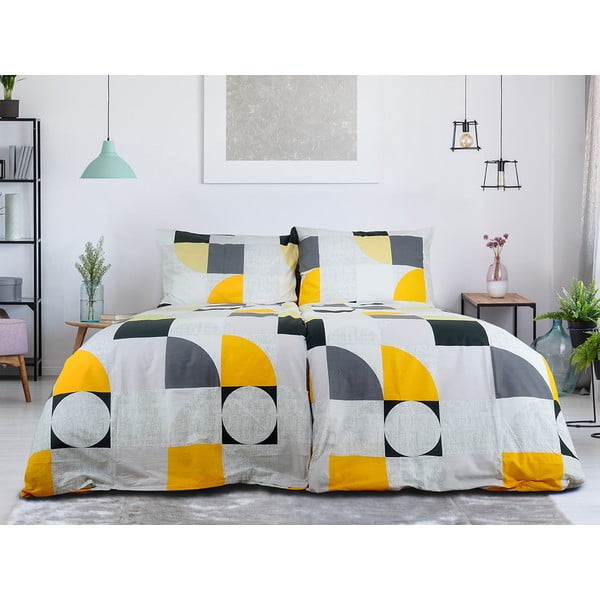 Set copripiumino e federa giallo/grigio in crêpe per letto singolo 140x200 cm Geometries – B.E.S.