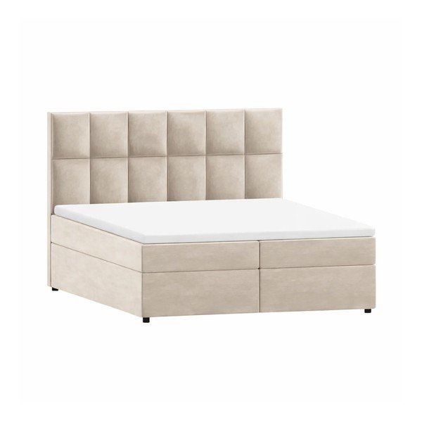 Letto matrimoniale imbottito bianco crema con spazio contenitivo 160x200 cm Flip - Ropez