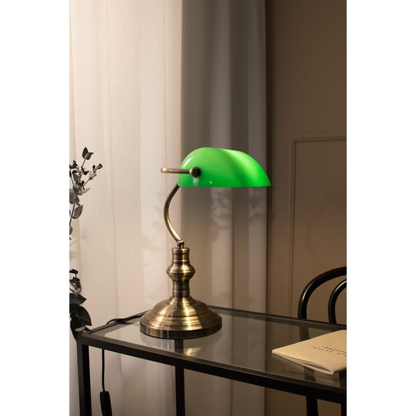 Lampada da tavolo in verde e ottone Bankers, altezza 42 cm - Markslöjd-image-1