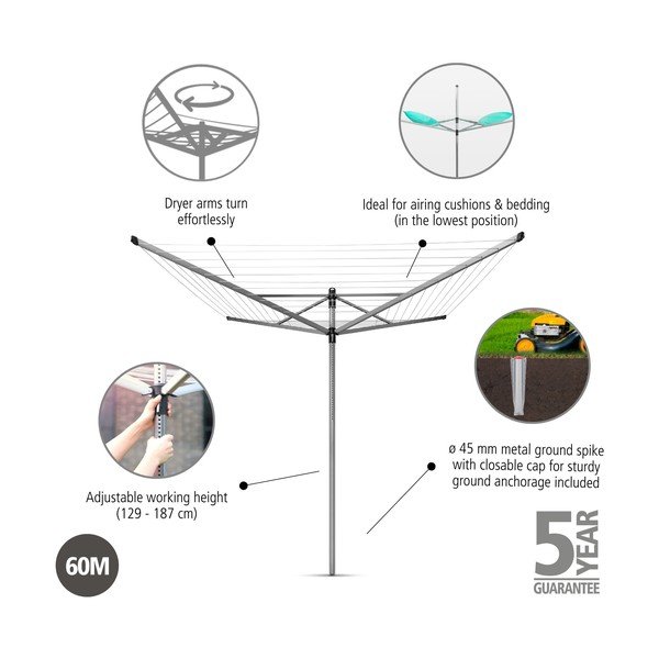 Stendino da giardino argentato 60 m Lift-O-Matic – Brabantia-image-3