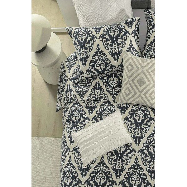 Copripiumino matrimoniale esteso in 4 pezzi nero-beige con lenzuolo in cotone Renforcé 200x220 cm Damask - Mila Home-image-2