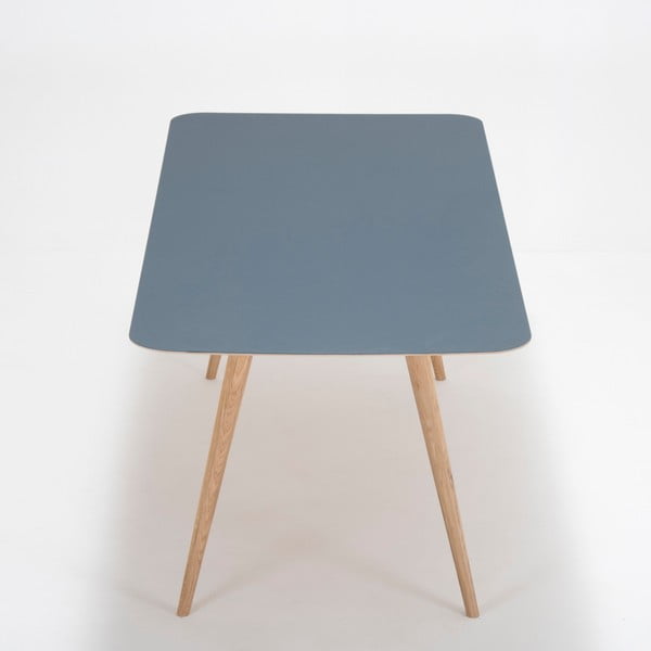 Tavolo da pranzo in legno massiccio di quercia con piano blu scuro Linn, 200 x 90 cm Stafa - Gazzda-image-2