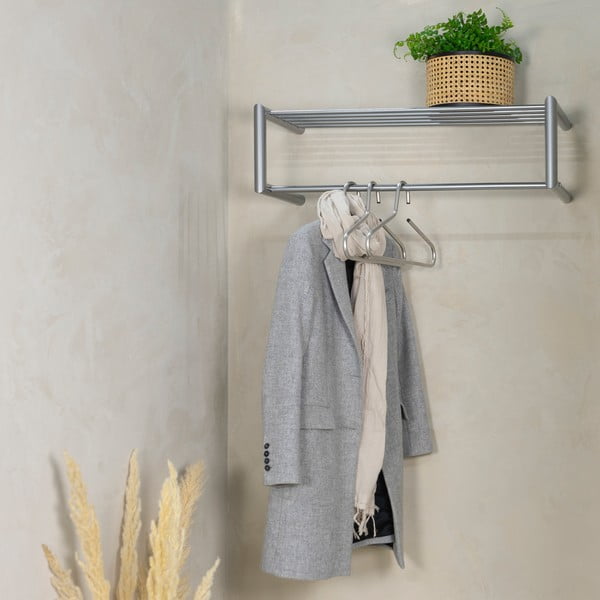 Attaccapanni da parete argentato in metallo con scaffale 80 cm Smooth – Spinder Design-image-3