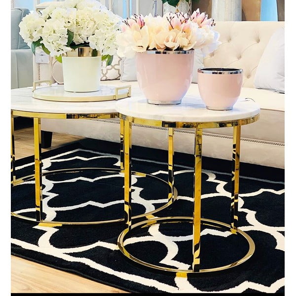 Tavolino in marmo bianco con base in oro , ⌀ 85 cm Accent - RGE-image-1