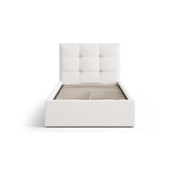 Letto singolo imbottito color crema con contenitore con rete inclusa 90x200 cm Phaedra – Micadoni -image-3