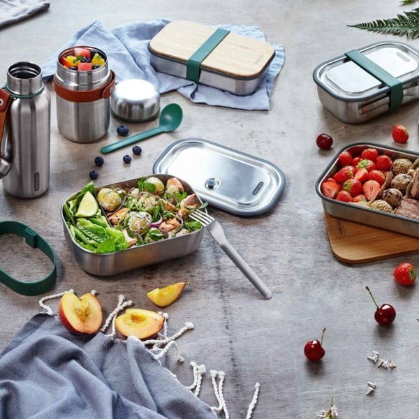 Scatola per snack in acciaio inox con banda verde , 1000 ml - Black + Blum-image-1